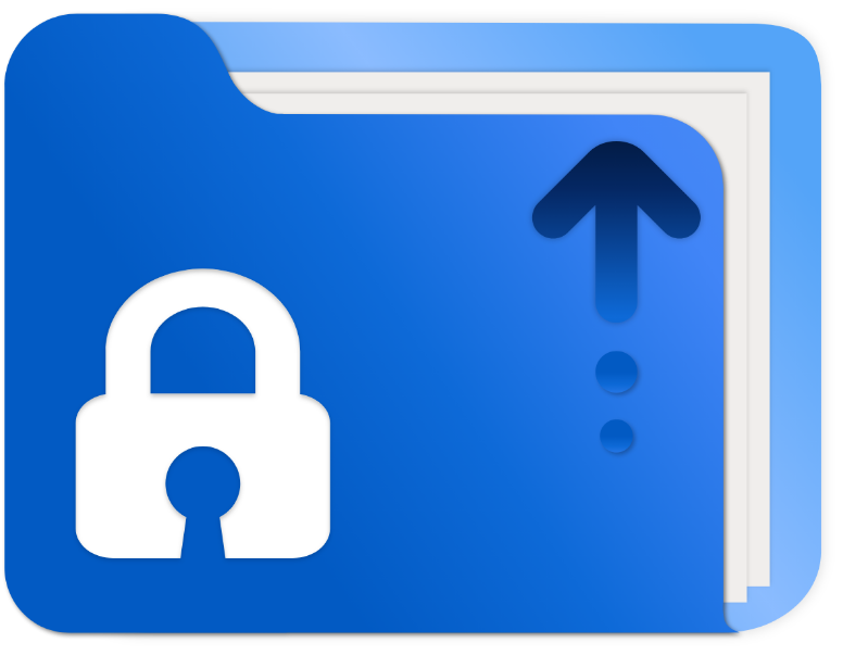 Logo of app which is a blue folder with a lock that means encryption and an arrow that describes secure sending